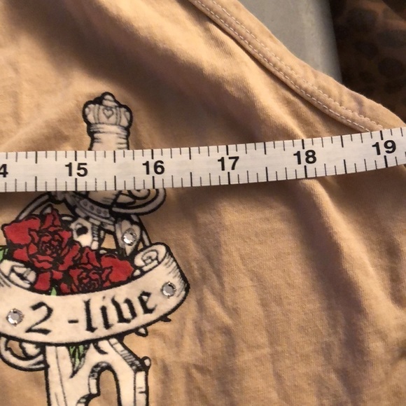 One Life size XL tan tee mock wrap sleeveless hooded tee shirt - Picture 4 of 10